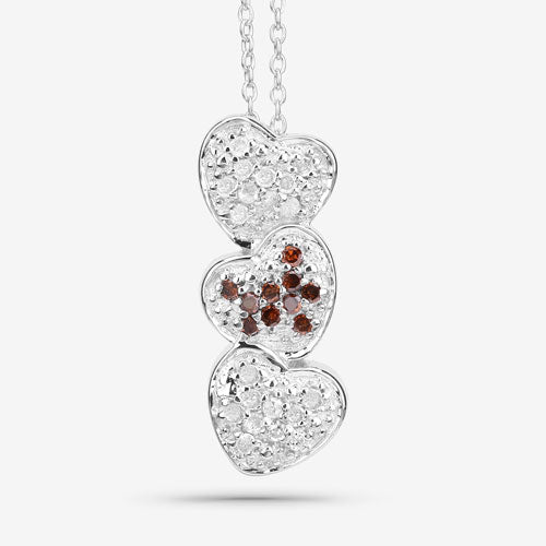 0.45 Carat Genuine Red Diamond and White Diamond .925 Sterling Silver Pendant