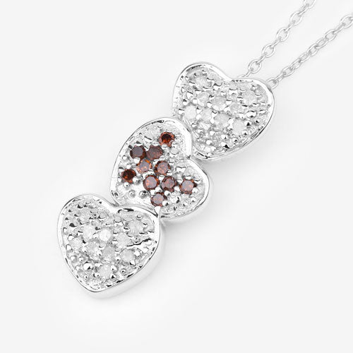 0.45 Carat Genuine Red Diamond and White Diamond .925 Sterling Silver Pendant