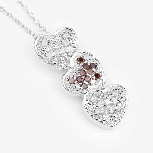 0.45 Carat Genuine Red Diamond and White Diamond .925 Sterling Silver Pendant