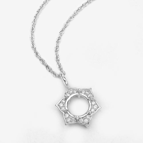 0.14 Carat Genuine White Diamond 14K White Gold Semi Mount Pendant - holds 8.00mm Round Gemstone