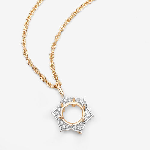 0.14 Carat Genuine White Diamond 14K Yellow Gold Semi Mount Pendant - holds 8.00mm Round Gemstone