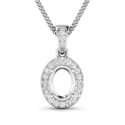 0.18 Carat Genuine White Diamond 14K White Gold Semi Mount Pendant - holds 8x6mm Oval Gemstone