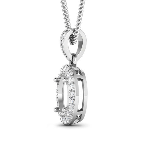 0.18 Carat Genuine White Diamond 14K White Gold Semi Mount Pendant - holds 8x6mm Oval Gemstone