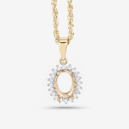 0.13 Carat Genuine White Diamond 14K Yellow Gold Semi Mount Pendant - holds 8x6mm Oval Gemstone