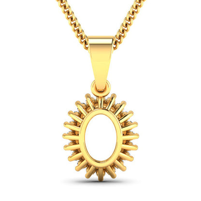 0.13 Carat Genuine White Diamond 14K Yellow Gold Semi Mount Pendant - holds 8x6mm Oval Gemstone