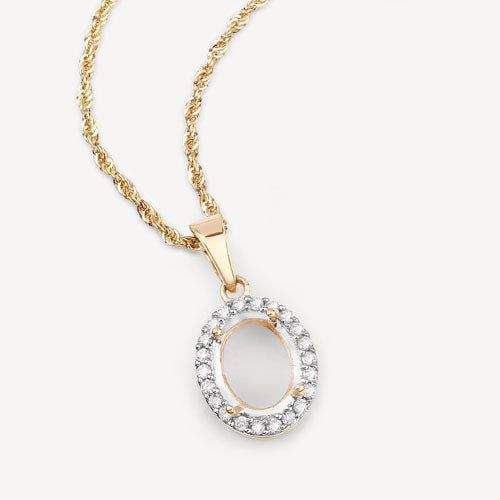 0.22 Carat Genuine White Diamond 14K Yellow Gold Semi Mount Pendant - holds 9x7mm Oval Gemstone