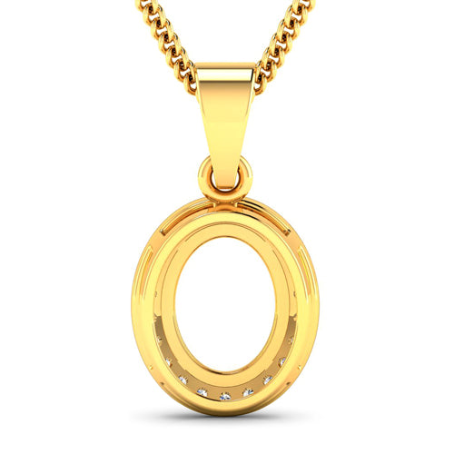 0.22 Carat Genuine White Diamond 14K Yellow Gold Semi Mount Pendant - holds 9x7mm Oval Gemstone