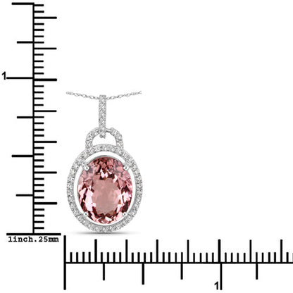 3.90 Carat Genuine Pink Tourmaline and White Diamond 14K White Gold Pendant