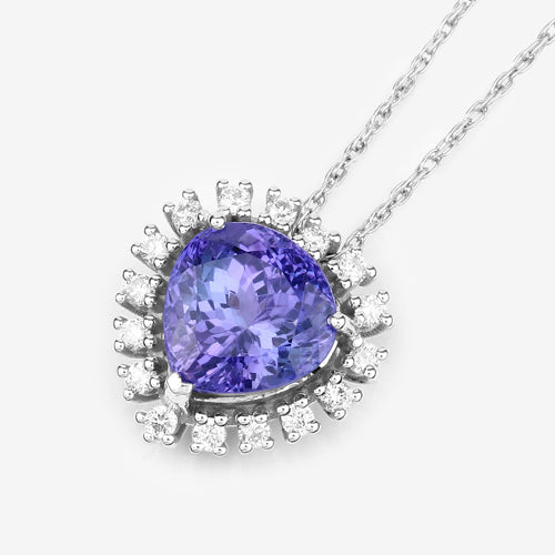 3.25 Carat Genuine Tanzanite and White Diamond 14K White Gold Pendant