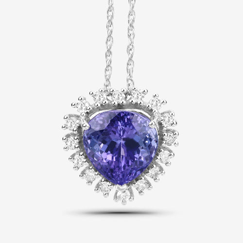 3.25 Carat Genuine Tanzanite and White Diamond 14K White Gold Pendant