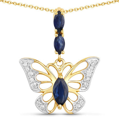 0.92 Carat Genuine Blue Sapphire and White Zircon .925 Sterling Silver Pendant