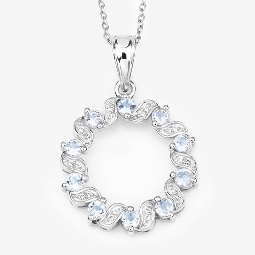 1.10 Carat Genuine Aquamarine and White Topaz .925 Sterling Silver Pendant