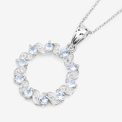 1.10 Carat Genuine Aquamarine and White Topaz .925 Sterling Silver Pendant