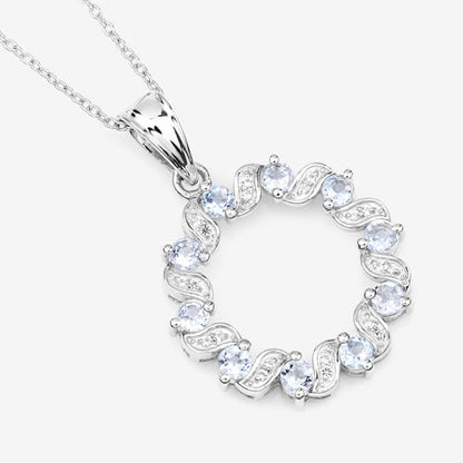 1.10 Carat Genuine Aquamarine and White Topaz .925 Sterling Silver Pendant