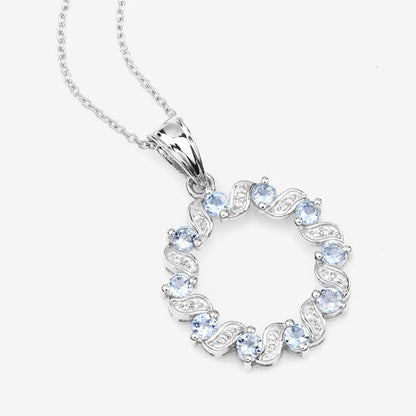 1.10 Carat Genuine Aquamarine and White Topaz .925 Sterling Silver Pendant
