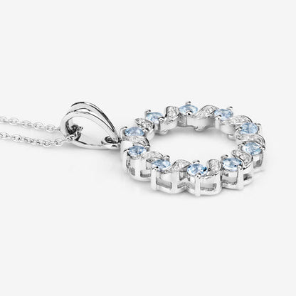 1.10 Carat Genuine Aquamarine and White Topaz .925 Sterling Silver Pendant
