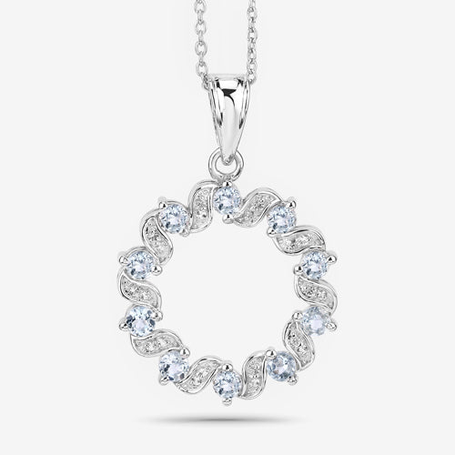 1.10 Carat Genuine Aquamarine and White Topaz .925 Sterling Silver Pendant
