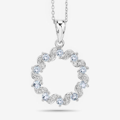 1.10 Carat Genuine Aquamarine and White Topaz .925 Sterling Silver Pendant