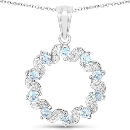 1.10 Carat Genuine Aquamarine and White Topaz .925 Sterling Silver Pendant