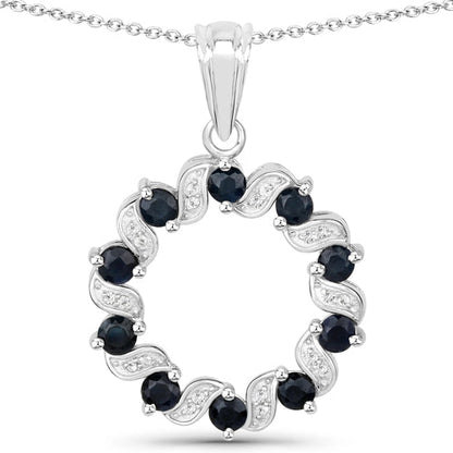 1.30 Carat Genuine Blue Sapphire and White Topaz .925 Sterling Silver Pendant