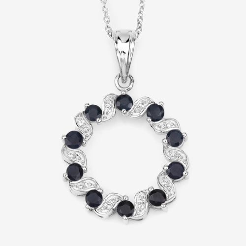 1.30 Carat Genuine Blue Sapphire and White Topaz .925 Sterling Silver Pendant