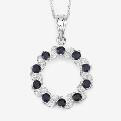 1.30 Carat Genuine Blue Sapphire and White Topaz .925 Sterling Silver Pendant