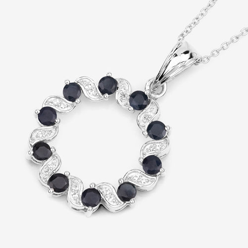 1.30 Carat Genuine Blue Sapphire and White Topaz .925 Sterling Silver Pendant
