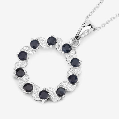 1.30 Carat Genuine Blue Sapphire and White Topaz .925 Sterling Silver Pendant