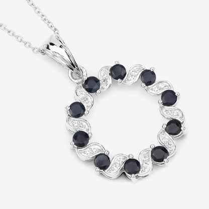 1.30 Carat Genuine Blue Sapphire and White Topaz .925 Sterling Silver Pendant