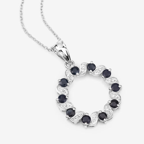 1.30 Carat Genuine Blue Sapphire and White Topaz .925 Sterling Silver Pendant