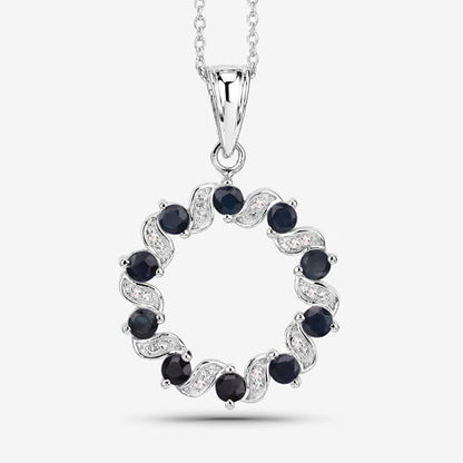 1.30 Carat Genuine Blue Sapphire and White Topaz .925 Sterling Silver Pendant