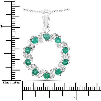 1.10 Carat Genuine Emerald and White Topaz .925 Sterling Silver Pendant
