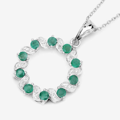 1.10 Carat Genuine Emerald and White Topaz .925 Sterling Silver Pendant