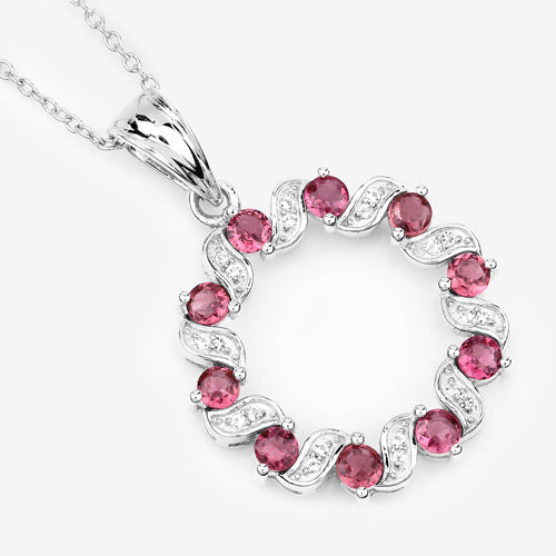 1.30 Carat Genuine Pink Tourmaline and White Topaz .925 Sterling Silver Pendant