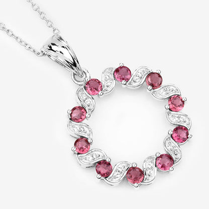 1.30 Carat Genuine Pink Tourmaline and White Topaz .925 Sterling Silver Pendant