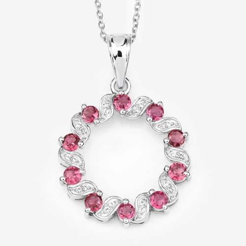 1.30 Carat Genuine Pink Tourmaline and White Topaz .925 Sterling Silver Pendant