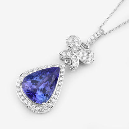 5.54 Carat Genuine Tanzanite and White Diamond 18K White Gold Pendant
