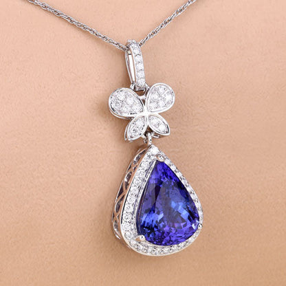 5.54 Carat Genuine Tanzanite and White Diamond 18K White Gold Pendant