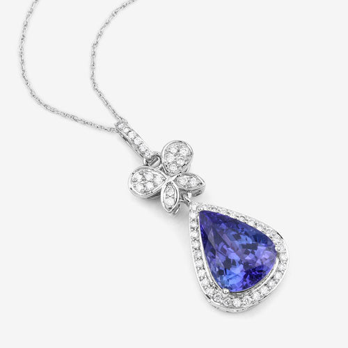 5.54 Carat Genuine Tanzanite and White Diamond 18K White Gold Pendant