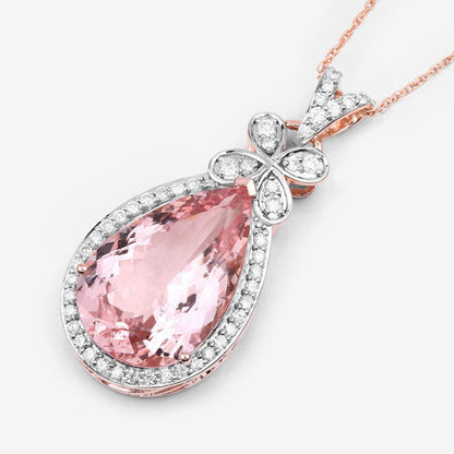 8.14 Carat Genuine Morganite and White Diamond 14K Rose Gold Pendant