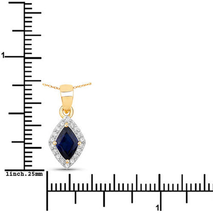 0.92 Carat Genuine Blue Sapphire and White Diamond 14K Yellow Gold Pendant