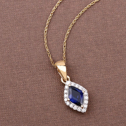 0.92 Carat Genuine Blue Sapphire and White Diamond 14K Yellow Gold Pendant