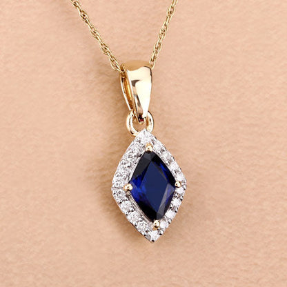 0.92 Carat Genuine Blue Sapphire and White Diamond 14K Yellow Gold Pendant