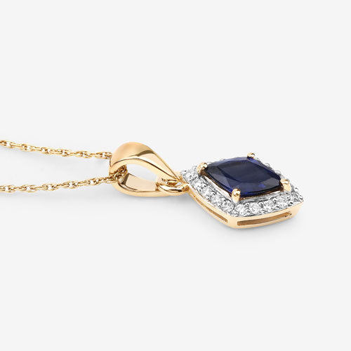 0.92 Carat Genuine Blue Sapphire and White Diamond 14K Yellow Gold Pendant