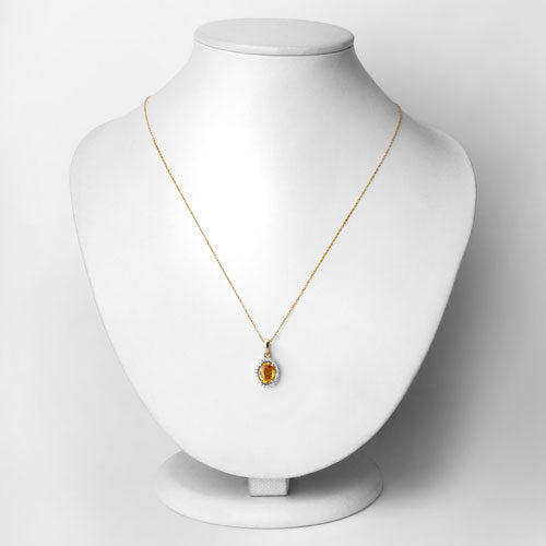 1.78 Carat Genuine Yellow Sapphire and White Diamond 14K Yellow Gold Pendant
