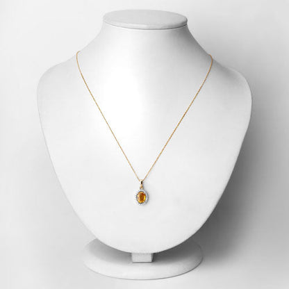 1.78 Carat Genuine Yellow Sapphire and White Diamond 14K Yellow Gold Pendant