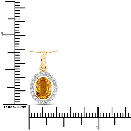 1.78 Carat Genuine Yellow Sapphire and White Diamond 14K Yellow Gold Pendant