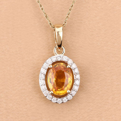 1.78 Carat Genuine Yellow Sapphire and White Diamond 14K Yellow Gold Pendant