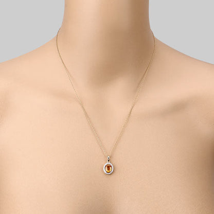1.78 Carat Genuine Yellow Sapphire and White Diamond 14K Yellow Gold Pendant