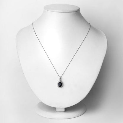 2.09 Carat Genuine Blue Sapphire and White Diamond 14K White Gold Pendant